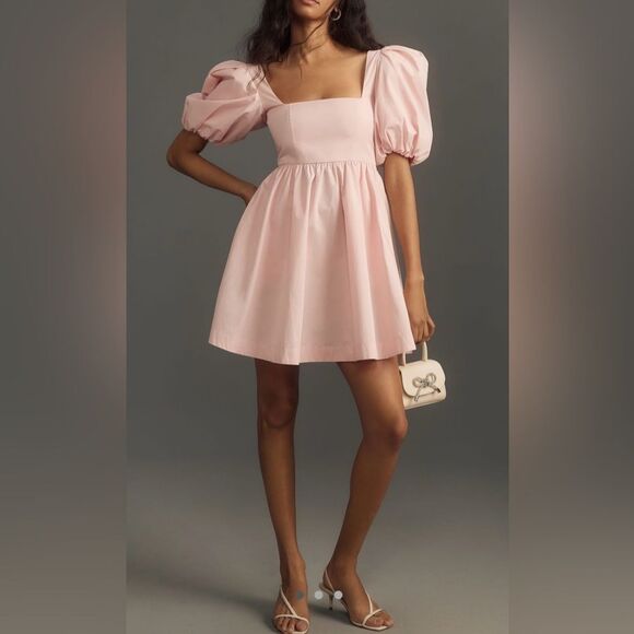 NWTG Anthropologie Maeve Puff-Sleeve Square Neck Mini Dress Size Medium - Picture 1 of 10